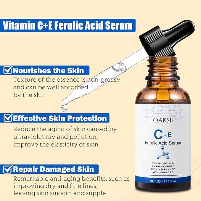 Vitamin C Face Serum, Vitamin CE Serum with Ferulic Acid, Vitamin E and Ferulic Serum Skin Care Vitamin C Serum for Face Anti Aging Face Care 1 Oz
