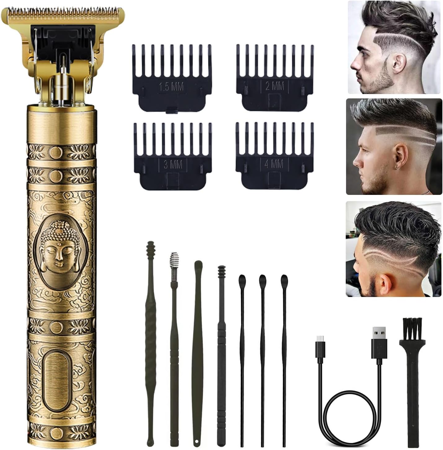 Hair Clippers for Men, Professional Cordless Rechargeable Beard Trimmer Gold Kit with Guide Combs