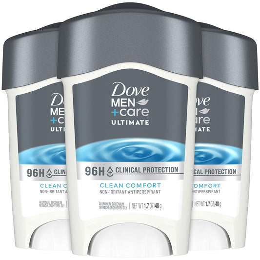 DOVE MEN + CARE Clinical Protection Antiperspirant Clean Comfort Stick for Men 96-Hour Sweat and Odor Protection Clinical Strength Antiperspirant with 1/4 Moisturizing Cream 1.7 oz