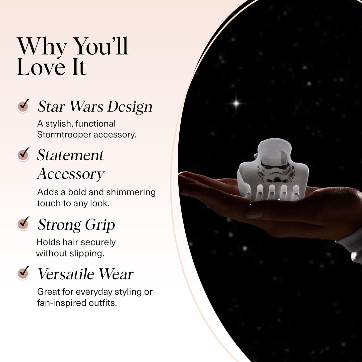 Kitsch x Star Wars Stormtrooper Glitter Hair Clip for Women – Iconic Galaxy-Inspired Claw Clip | Eco-Friendly Recycled Plastic, Strong Secure Grip | Ideal Gifts for Women, Hair Accessories for Girls