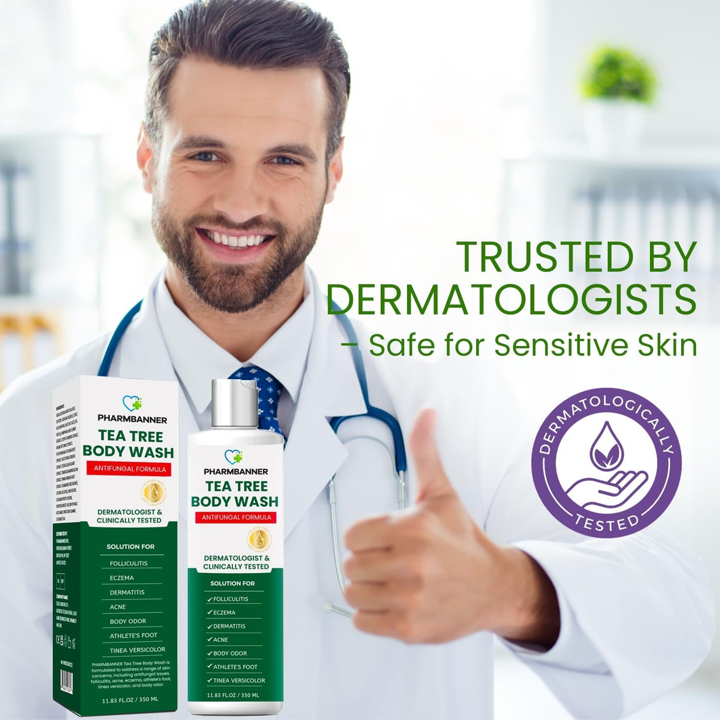 Tea Tree Antifungal Body Wash – Soothes Folliculitis, Acne, Jock Itch, Athlete’s Foot, Ringworm, Tinea Versicolor, Body Odor, Eczema & Dermatitis-Prone Skin