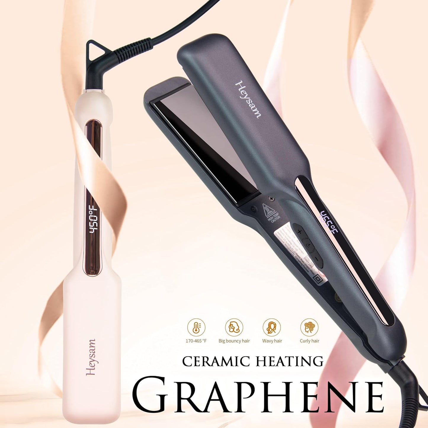Heysam Flat Iron Hair Straightener for Thick Hair, Titanium Ceramic Ionic Dual Voltage Hair Straightener and Curler 2-in-1, Travel Flat Iron 1.6 Inch for Less Frizz, Shinier & Smoother, Fast Heating