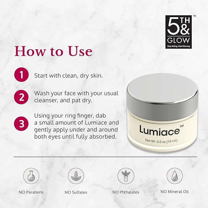 5th & Glow Lumiace Eye Wrinkle Cream for Women, Eye Firming Cream for Sagging Skin and Crows Feet, Under Eye Cream for Puffiness and Bags, Reduces the Appearance of Fine Lines and Wrinkles, 0.5 oz