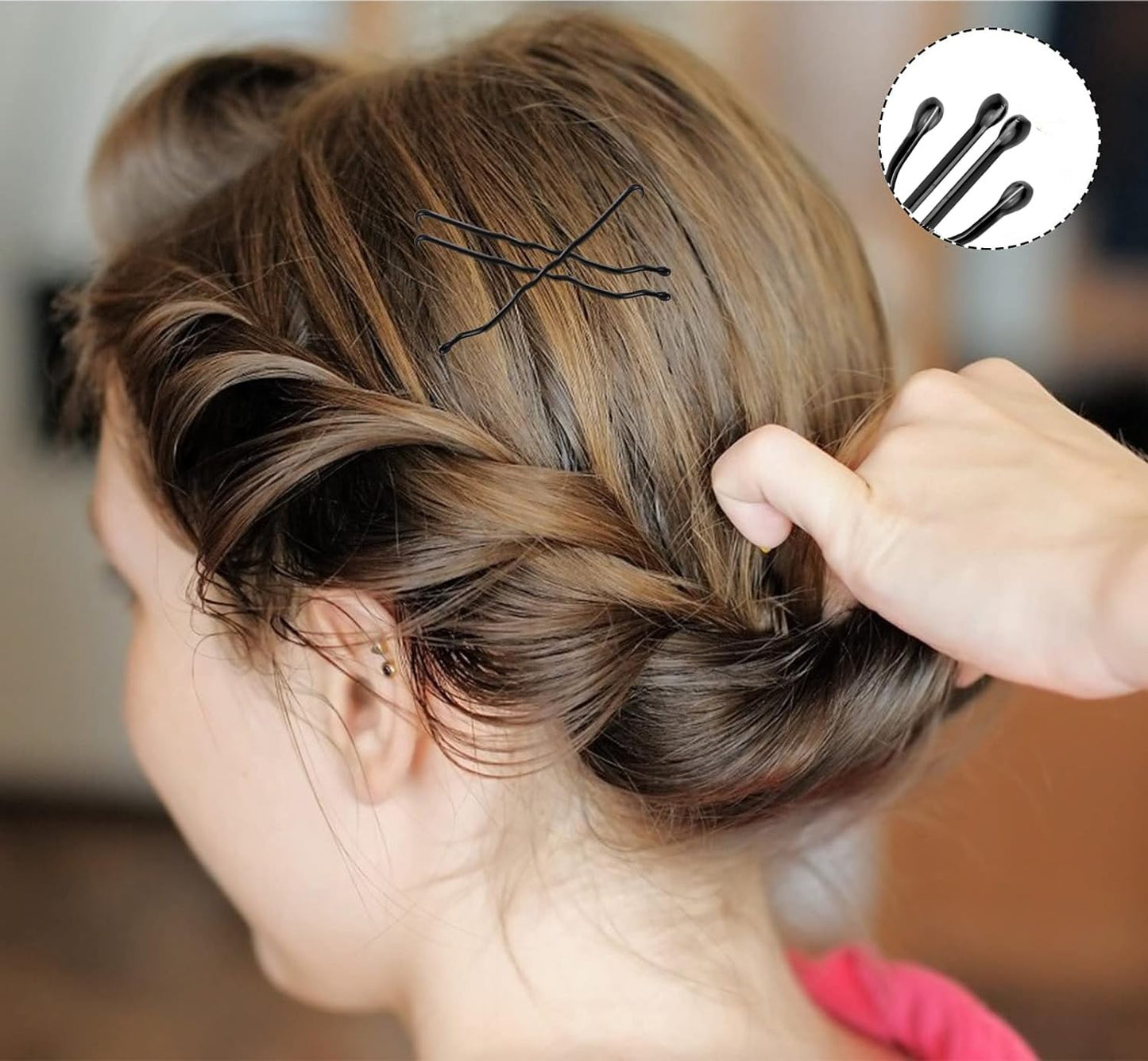 2 Inch Black Hair Bobby Pins Metal Clips Twisted Spiral Curved with Ball Tips Non-slip Decorative Long Short for Women Girls Nickel Free Hairdressing Wedding Accessories with Case 100 PCS