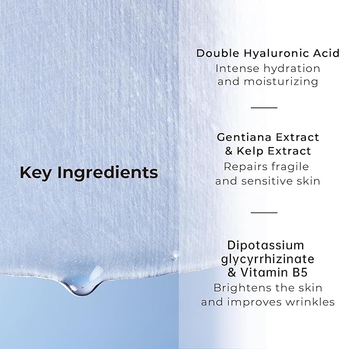 '+WIS+ Hyaluronic Acid Sheet Mask 5 EA with Hyaluronic Acid Serum and Vitamin B5, Hydrating Facial Mask for Dry Skin, Anti-Aging Mask to Plump and Repair Dehydrated Skin, Safe on Sensitive Skin