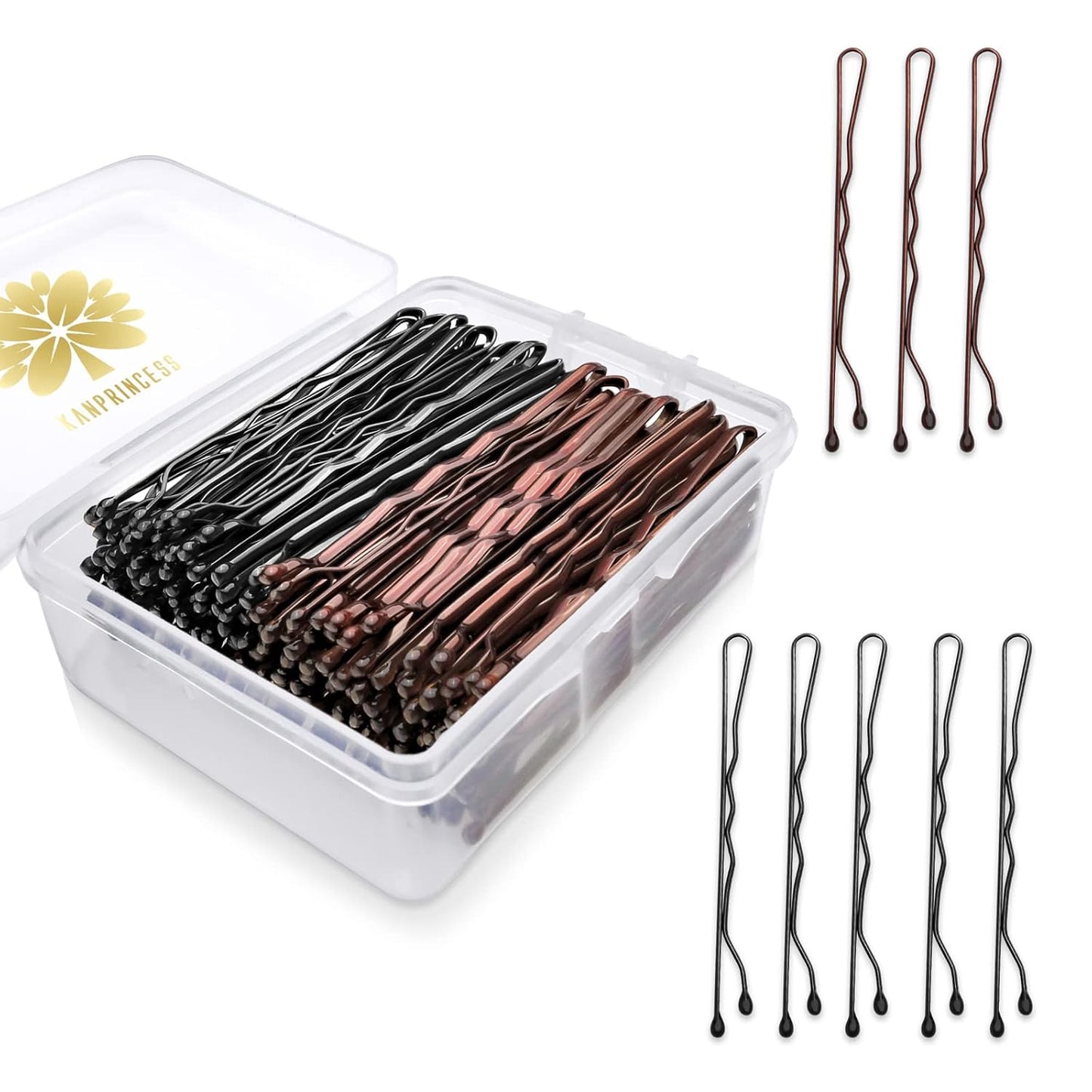 100PCS 2.4Inch Bobby Pins Black,Pain-Free Bobby Pins for All Hair Types,Brown Hair Pins for Women Girls,Hairpins for Buns with Box(Black+Brown)