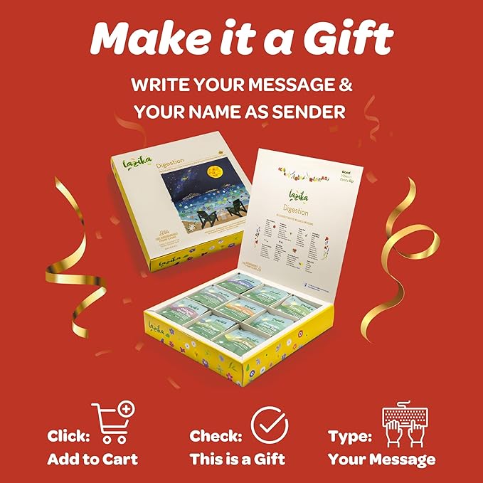 Lazika Herbal Tea Variety Pack with Lovely Presentation Box, 54 Counts Digestion Tea Assortment Gift Set, Premium Collection with Pyramid Infuser Bag, Handcrafted