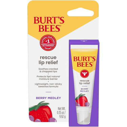 Burt's Bees Stocking Stuffers, Rescue Lip Relief, Berry Medley, Hydrating Lip Balm for Dry Cracked Lips, with Responsbily Sourced Beeswax and Shea Butter, 100% Natural Origin, 1 Squeezy Tube, 0.35oz