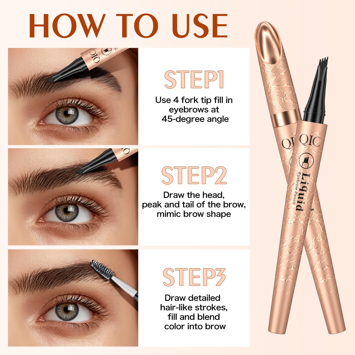 Microblading Eyebrow Pencil for Women - Waterproof Eyebrow Pen with 2-Fork-Tip Eye Brow Pen Create Natural Hair-Like Brows, Brow Pencil for Perfect Eyebrows Makeup Last All-Day, Grey
