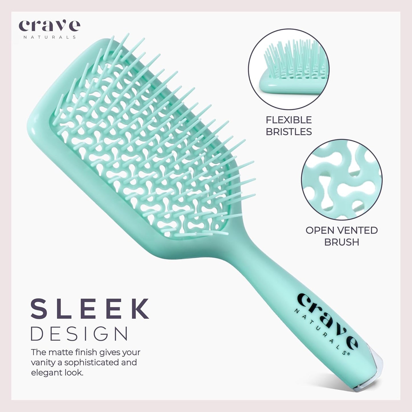 Crave Naturals Detangling Hair Brush - Lightweight Vented Cushion Curly hair brush with Gentle Bristles for Wet and Dry Hair - detangling brush for All Hair Types - Turquoise