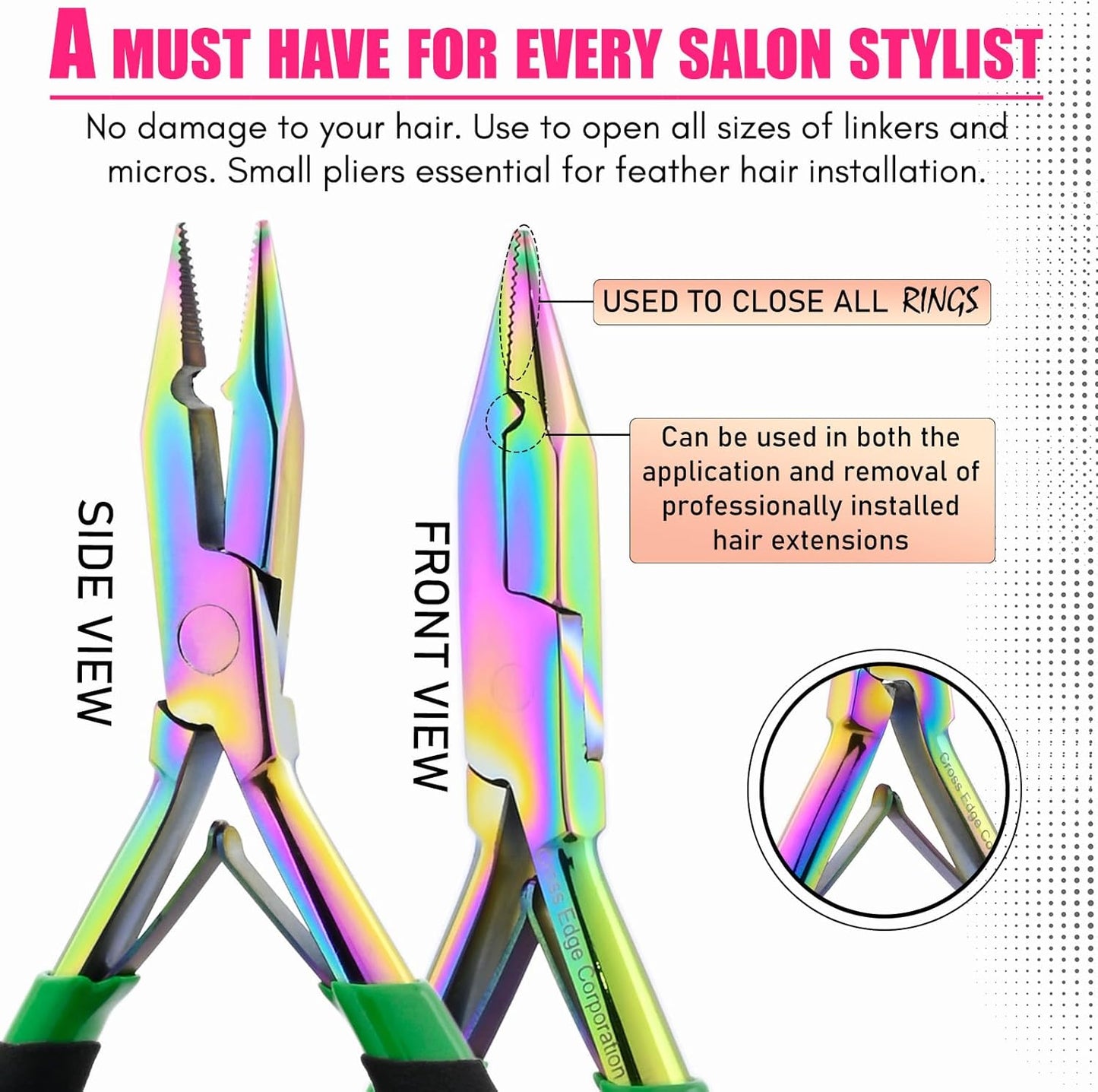 Professional Hair Extension Tools Microlink Bead Remover Plier for Hair Extensions Removal Micro Ring Beads Opener 5.5 Inch Pliers Silver Polish Stainless Steel (Multi Black Foam Applicator)