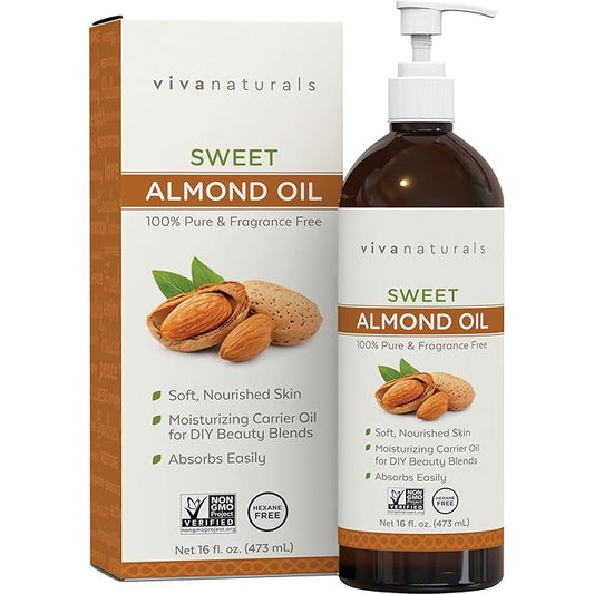Sweet Almond Oil for Skin - Body Oil, Hair Moisturizer and Relaxing Massage and Oil, Carrier Oil for Essential Oils Mixing, Non-Greasy Pure Sweet Almond Oil for Hair and Skin, 16 fl oz