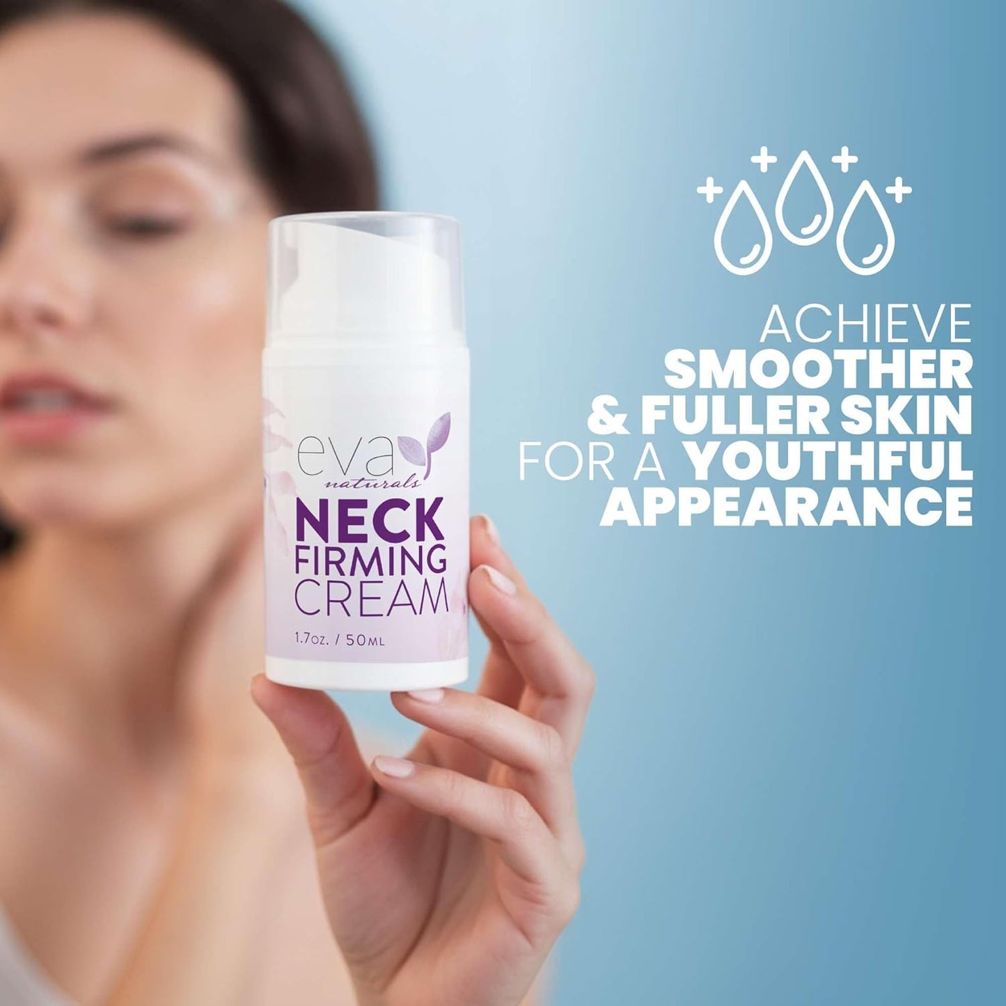 Eva Naturals Neck Firming Cream for Women - Neck Cream for Firming, Tightening, Lifting Sagging Skin, Anti Aging Moisturizer with Retinol, Collagen, Hyaluronic Acid, Peptides & Vitamin C — 1.7 Fl Oz