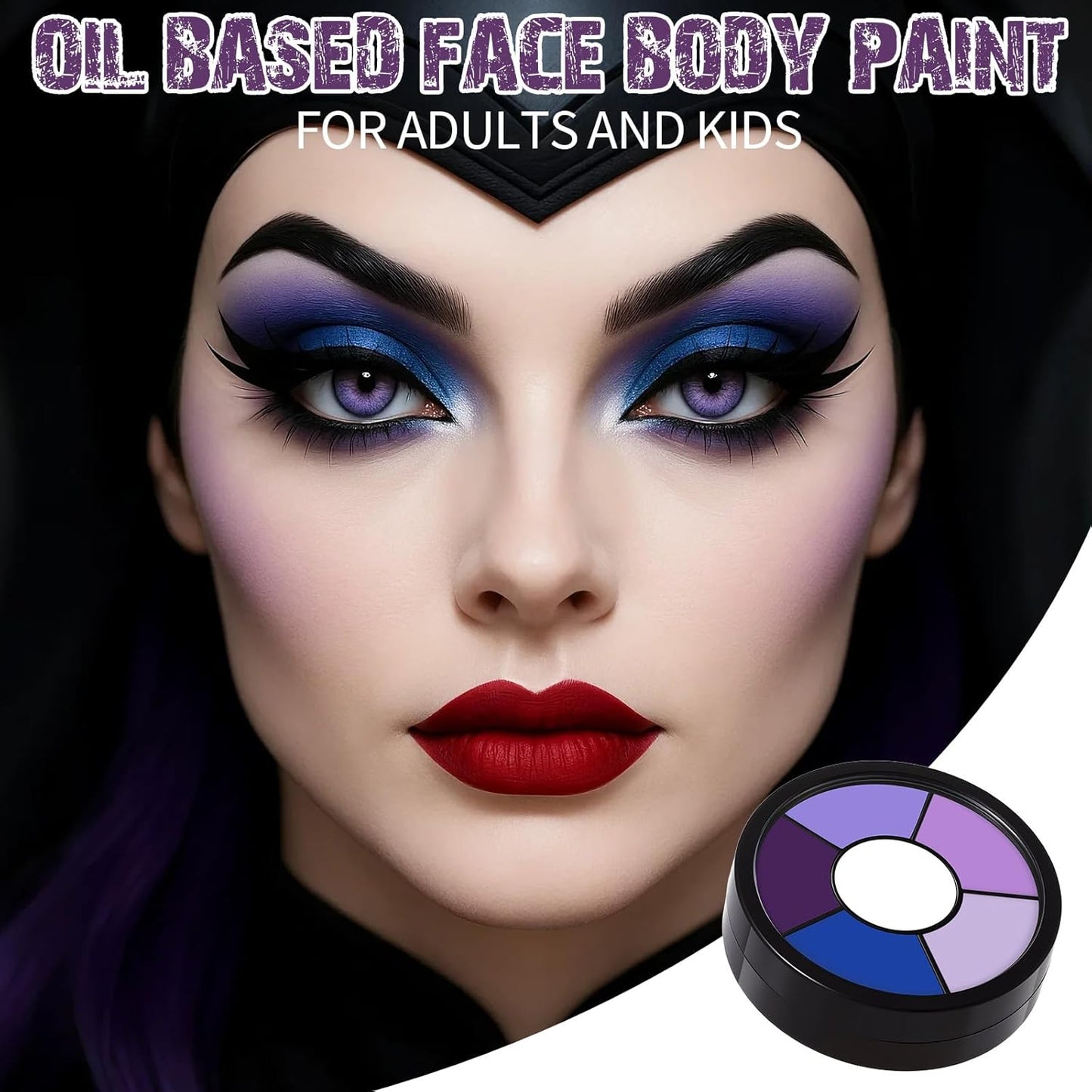 BOBISUKA Purple Face & Body Paint – 6 Colors Cream Washable Face Paint for Ursula Witch Gothic Queen Celebrations Costume & Theme – Easy to Blend, High Pigment & Long Lasting