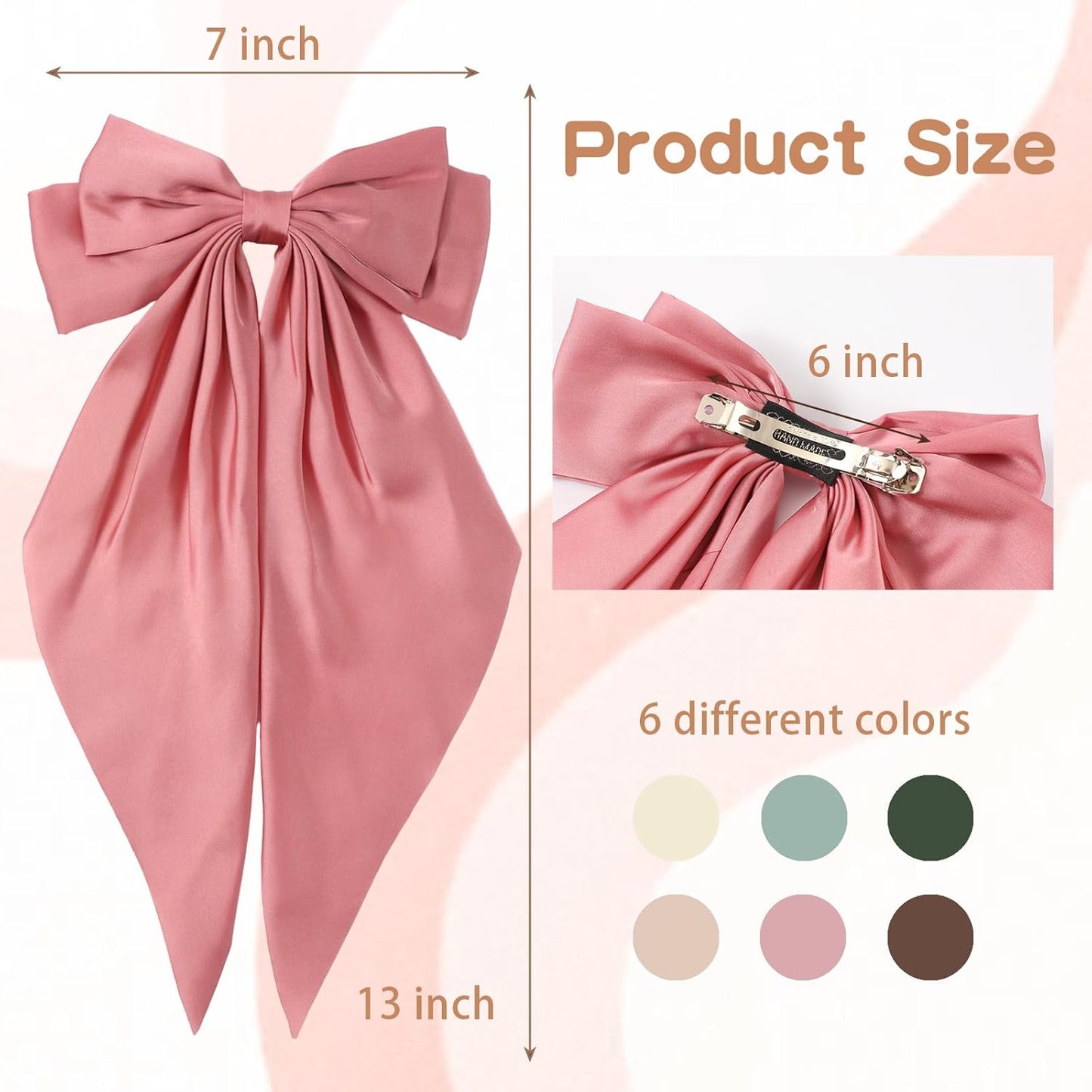 6 PCS Hair Bows for Women, Big Bow Hair Clips for Girls, Silky Satin Hair Bow Clips Oversized, Large Cute Aesthetic Hair Accessories Christmas Gifts Holiday Green Color