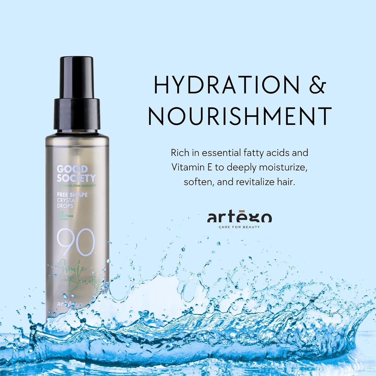 Artègo Good Society Free Shape Crystal Drops (3.4 oz) – Frizz Control Hair Serum for Smooth, Shiny, Heat-Protected Hair