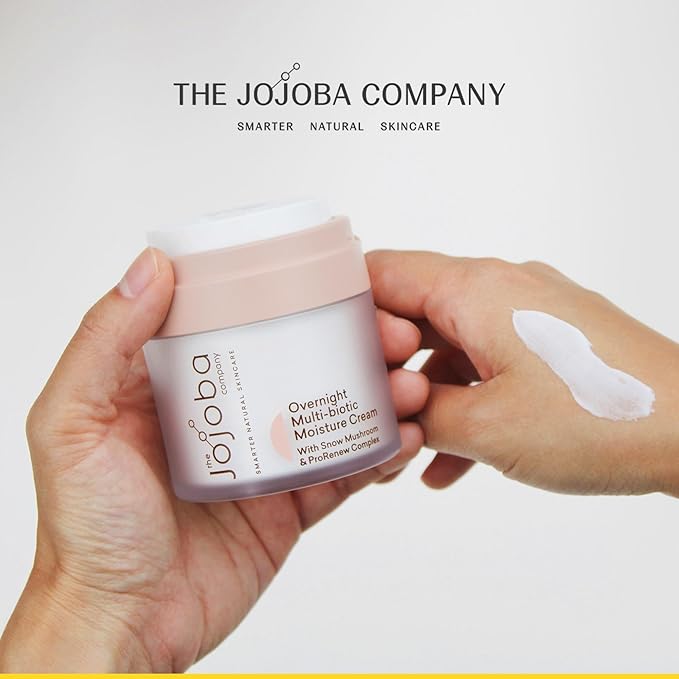 The Jojoba Company Overnight Multi-Biotic Moisture Cream with Snow Mushroom & ProRenew Complex – Hydrating Night Cream for Dry, Sensitive Skin – Nourishing, Lightweight