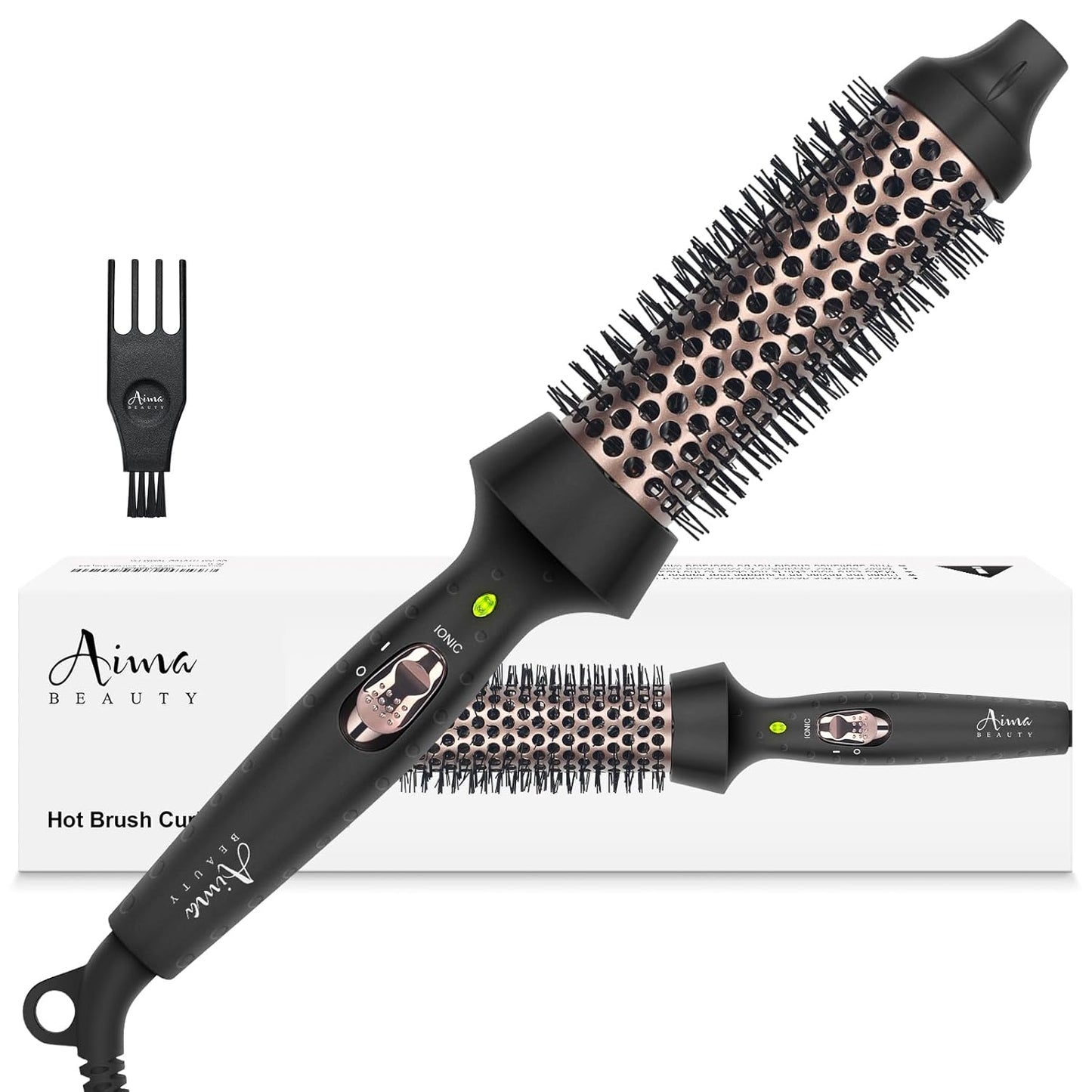 Aima Beauty Hot Brush, 1.3"/35mm Heated Curling Brush, Ion Hair Care Thermal Round Brush Makes Hair Smoother & Softer, Create Voluminous Curls Effortlessly, Dual Voltage, 60Mins Auto-Off, Black