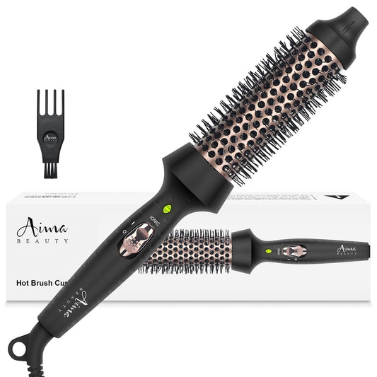 Aima Beauty Hot Brush, 1.3"/35mm Heated Curling Brush, Ion Hair Care Thermal Round Brush Makes Hair Smoother & Softer, Create Voluminous Curls Effortlessly, Dual Voltage, 60Mins Auto-Off, Black