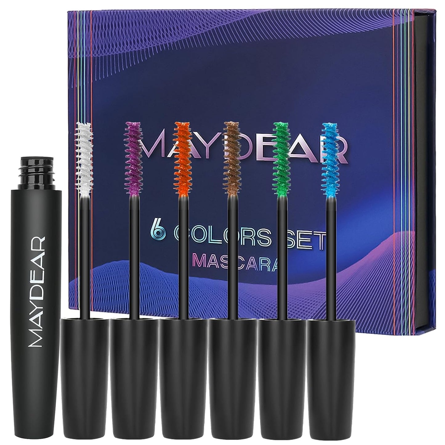 Maydear Waterproof Colored Mascara Set – Long-Lasting, Cruelty-Free, Vegan Eye Makeup for Women (6 Colors)