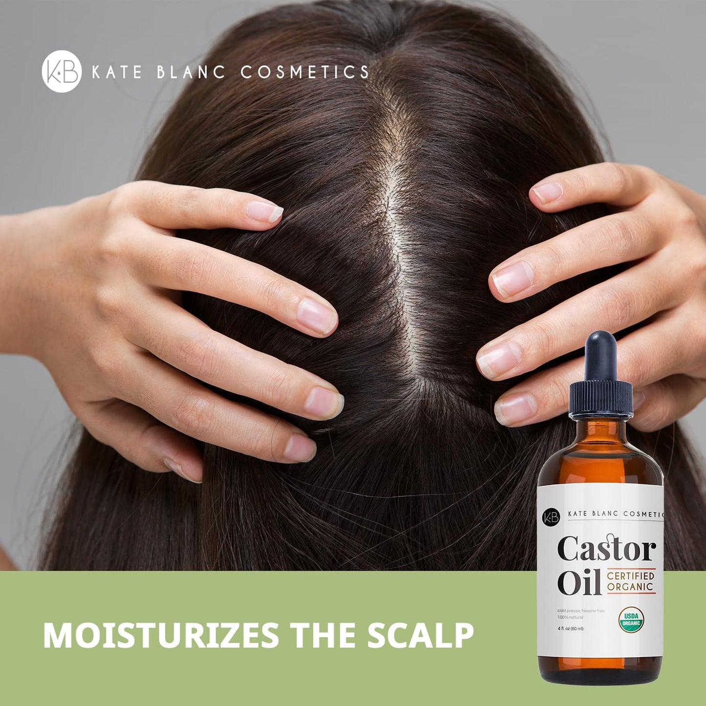 Kate Blanc Cosmetics Castor Oil Organic (4oz), 100% Pure, Cold Pressed, Hexane Free. Natural Oil for Hair, Eyelashes, Eyebrows. Skin Moisturizer with Starter Kit