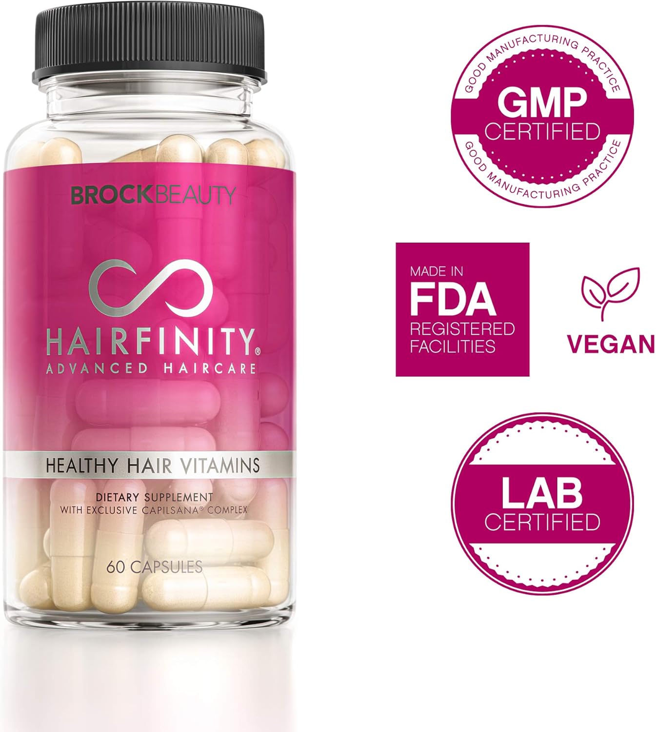 Hairfinity Hair Vitamins - Scientifically Formulated with Biotin, Amino Acids, and a Vitamin Supplement That Helps Support Hair Growth - Vegan - 60 Veggie Capsules (1 Month Supply)