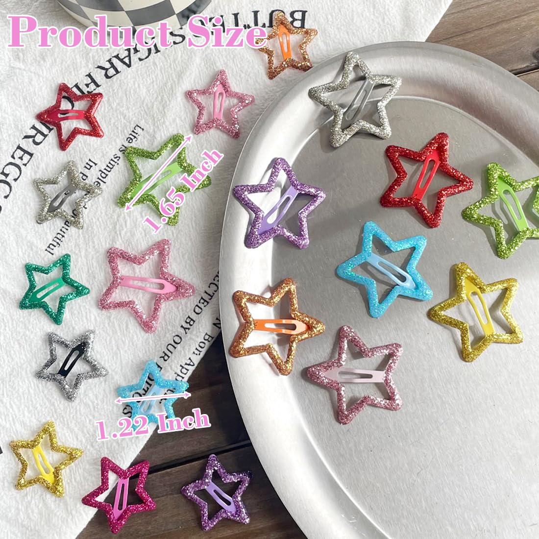 20 PCS Sparkling Star Hair Clips Snap Hair Accessories Non Slip Clips for Girls Women Metal Hair Clip Star Hair Barrettes Stars Hair Clips for Women Stars Hair Clip