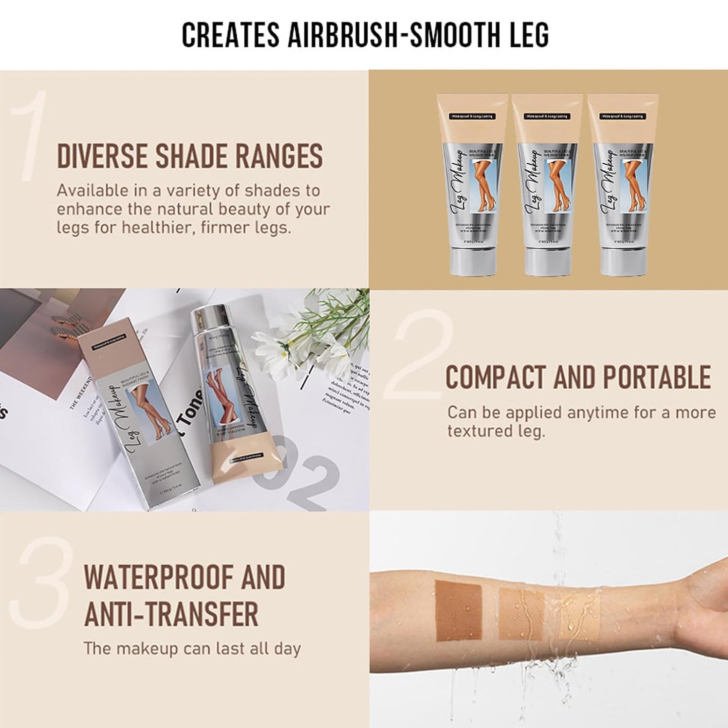 Leg Makeup Waterproof No Transfer, Tattoo Cover Up Makeup Waterproof, Body Makeup Waterproof No Transfer, Long Lasting Body Foundation For Flawless Skin, For All Skin Types (#01 Natural)