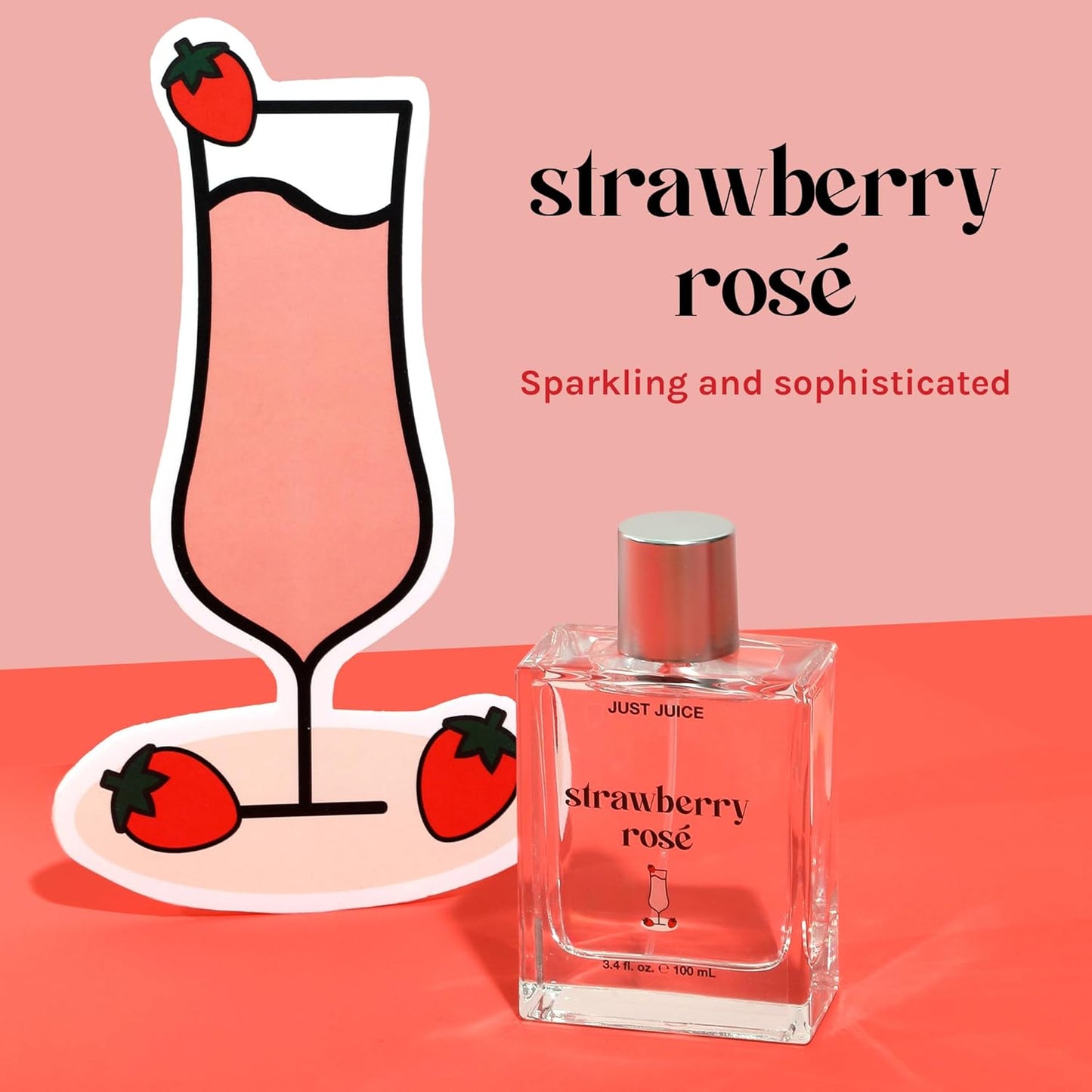 Just Juice Strawberry Rosé - Strawberry Perfume for Women and Men - Raspberry, Rose, Vanilla Musk Notes - Mini Travel Perfume - 0.3 oz