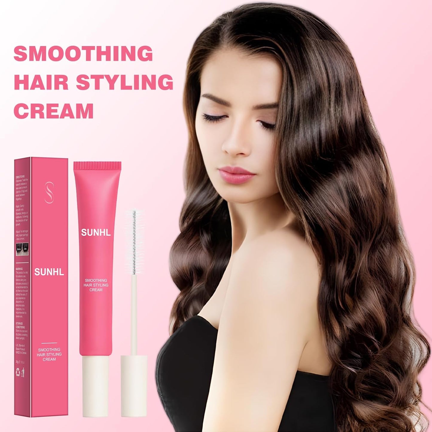 Sunnyholiday Styling Cream for Hair, Taming Wand 3-in-1 Formula Controls Flyaways, Smooths Frizz & Styles Edges Lightweight Hold, No Flaking, Slick Back Hair Products for All Hair Types (0.6 oz.).