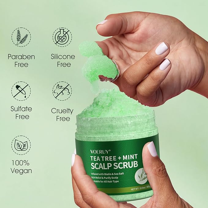Scalp Scrub, Tea Tree Scalp Exfoliator Scrub Shampoo, 2-in-1 Scalp Treatment with Mint Oil, Hair Treatment to Clarify and Remove Build up with Silicone Scalp Massager, 10.6oz/300g