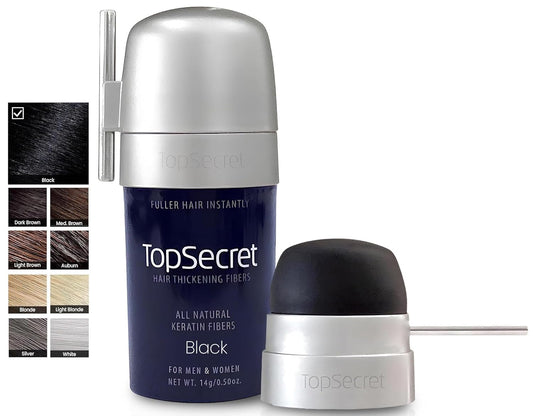 Top Secret Hair Thickening Building Fibers Applicator Included - Undetectable & Natural Hair Filler - for Men & Women - Instantly Fill In Thinning Hair - Weather & Sweat Resistant (Black, Regular)