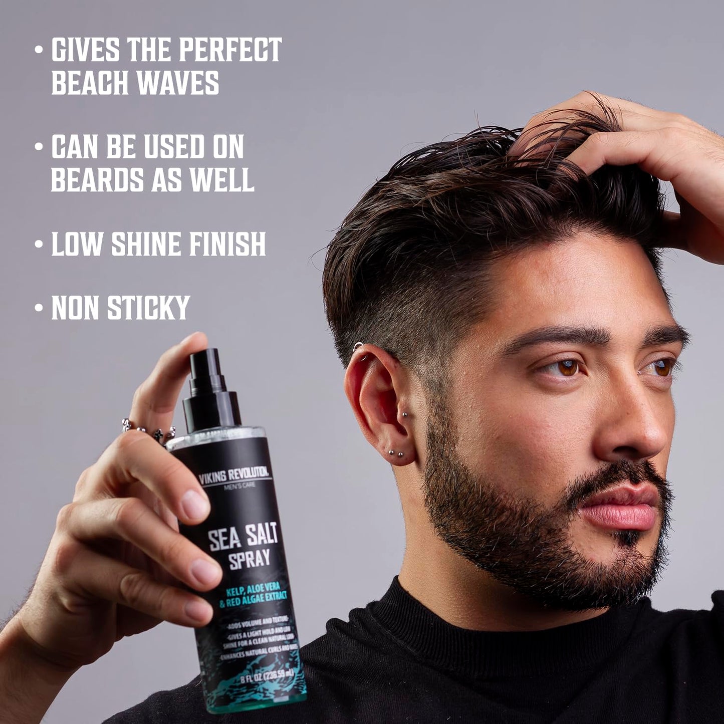 Viking Revolution Sea Salt Spray for Hair Men (8fl oz), Hydrating Hair Oil for Men with Vitamin E (3.38fl oz) and Styling Powder (1oz) - Mens Styling Texturizing Kit
