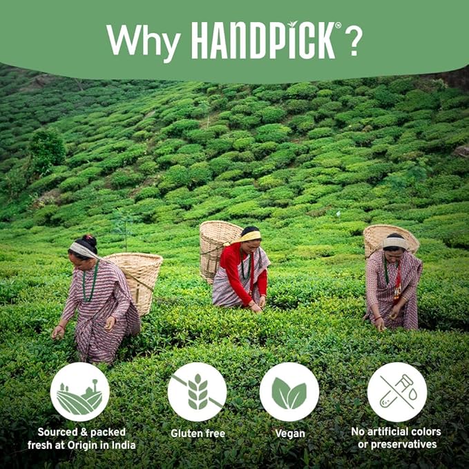 HANDPICK, Green Tea Loose Leaf (255g/9oz) +100 Cups | Non-GMO, 100% Pure Green Tea Leaves Sourced from Himalayas, India | Resealable Ziplock Pouch