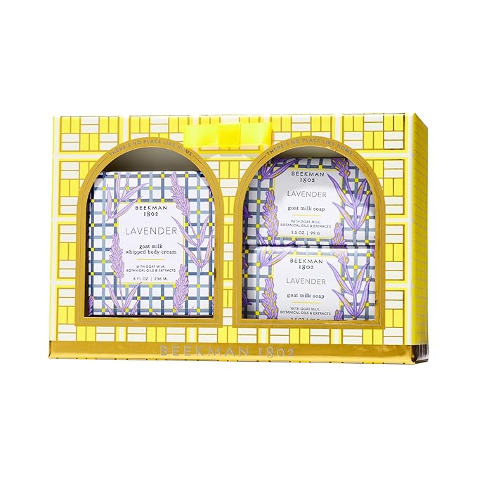 Beekman 1802 All is Calm Lavender Bodycare Gift Set - Set of 3 - Scented - Cleanses, Moisturizes & Hydrates - With Lactic Acid & Mango Seed Butter - Good for Sensitive Skin - Cruelty Free