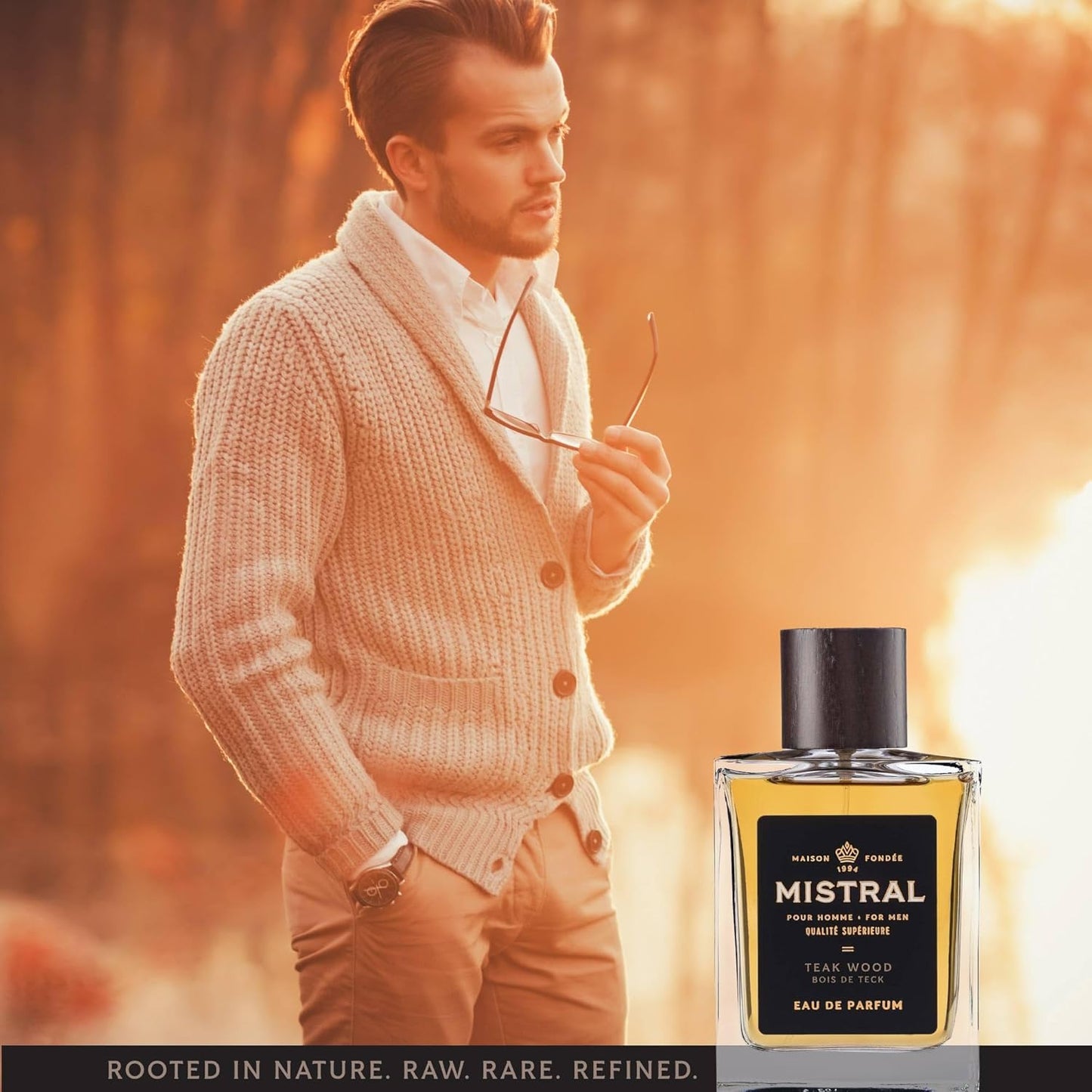 Mistral Men’s Cologne – Teakwood Eau de Parfum | Woody & Earthy Masculine Scent with Citrus, Jasmine, Patchouli & Musks | Cruelty-Free & Long-Lasting Perfume for Men, Made in France - 3.4 Oz