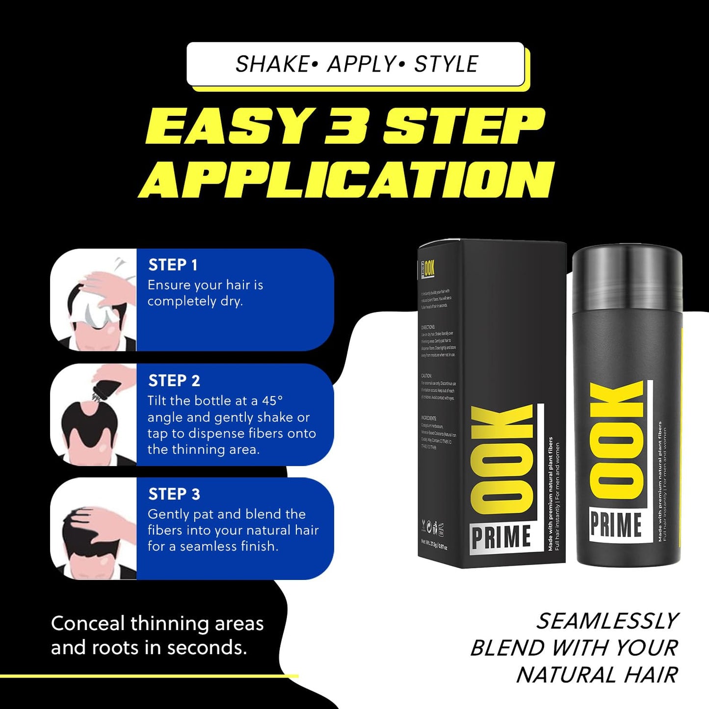 PrimeLook Hair Building Fibers, Luxurious Building Fibers for Thinning Hair, Superior Formula for Men & Women, Instant Volume, Matches Colors (27.5g, Dark Brown)