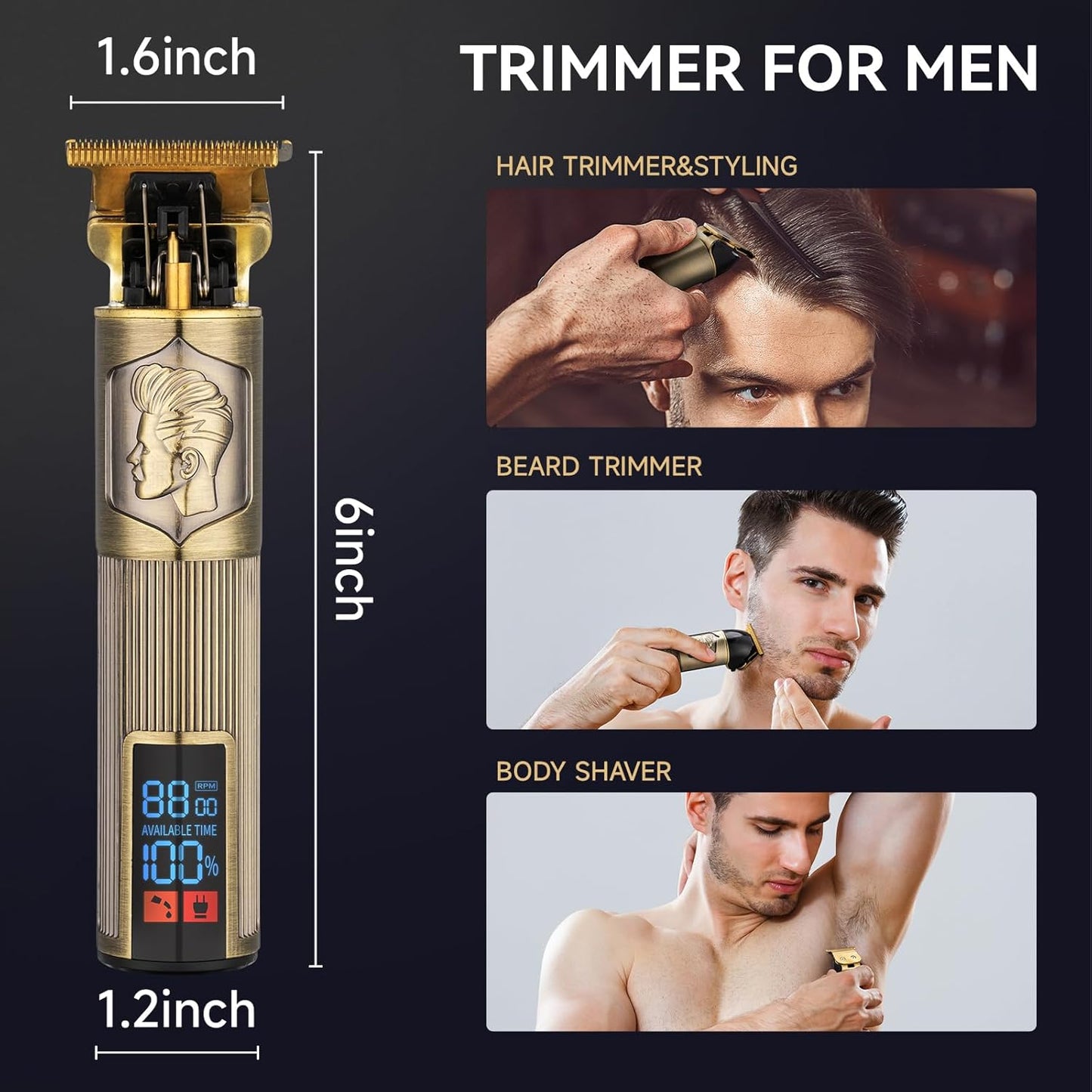 T-Blade Trimmer for Men Professional Hair Clippers Barber Beard Trimme Hair Trimmer with LCD Display T Liners Cordless Zero Gapped Shavers Edgers Clipper for Hair Cutting