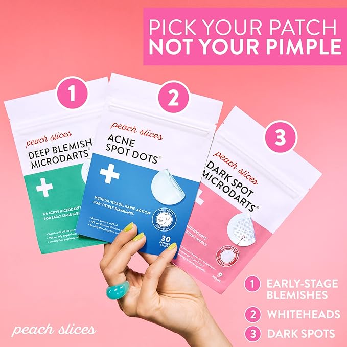 Peach Slices | Acne Spot Dots | Hydrocolloid Acne Patches | For Zits, Blemishes, & Breakouts | Vegan | Cruelty-Free | Pimple Patches | Facial Skin Care Products | 3 Sizes (7mm, 10mm, & 12mm) | 60 Ct