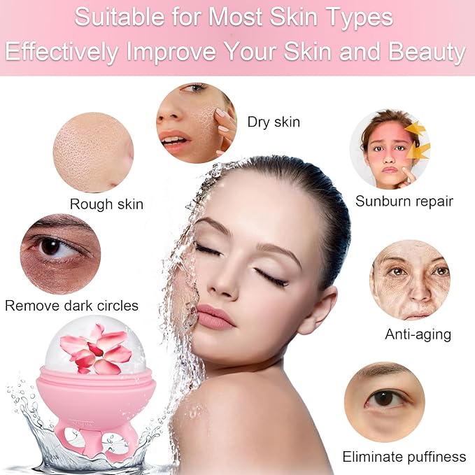 2 Pack Ice Roller for Face, Ice Face Roller for Eye Neck Body, Ice Cube Roller Massager Gua Sha Tool, Eliminates Puffiness, Facial Ice Mold, De-Puff Eye Bags, Reduce Migraine Pain (Pink and Pink)