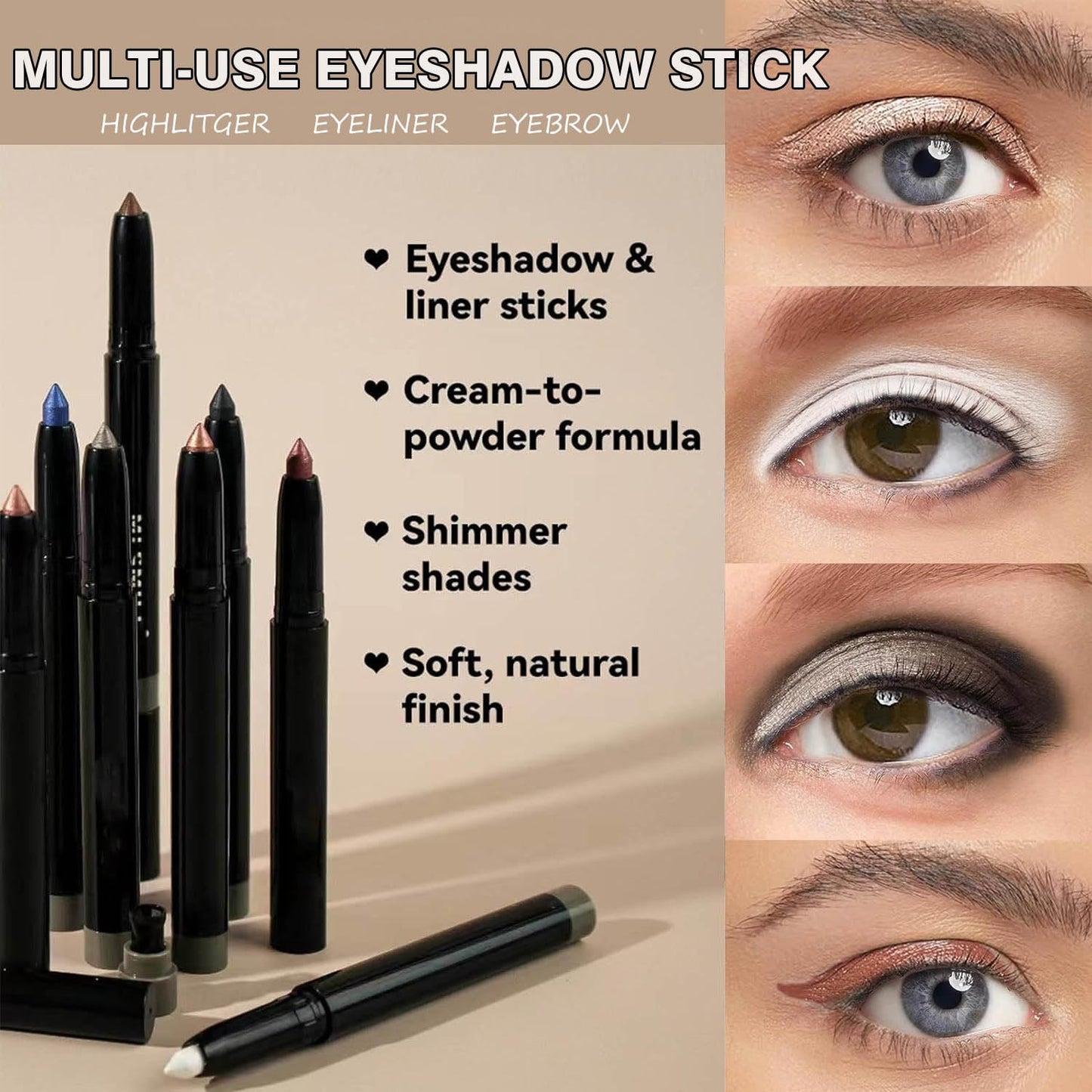 Red Eyeshadow Stick - Smooth Cream Eyeshadow Pencil, Waterproof Long Lasting Eye Shadow, High Pigment Hypoallergenic Highlighter Stick - Create Multi-Dimensional Eyes Look (04# Rose Red)