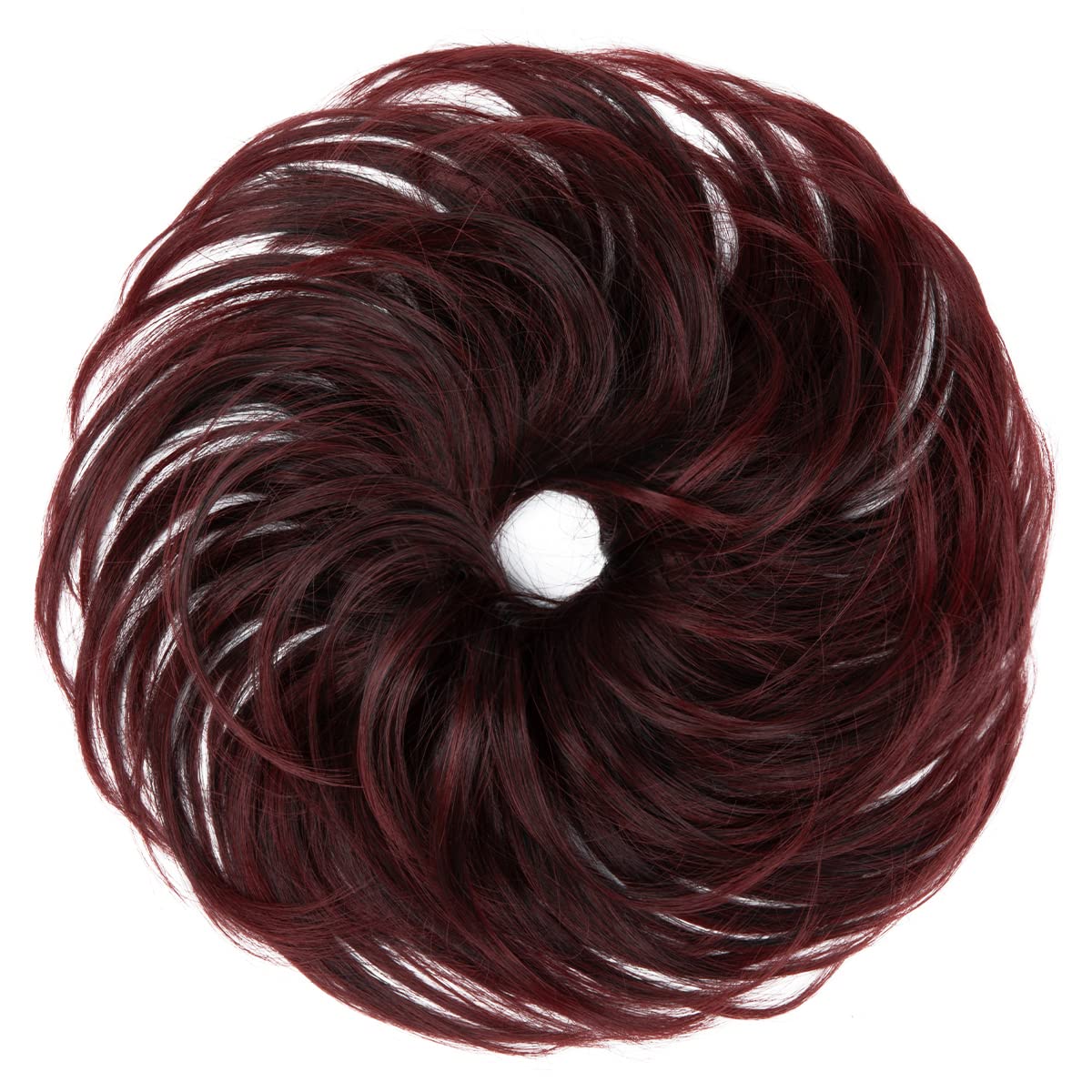 CJL HAIR Large Messy Bun Hair Piece Wavy Curly Scrunchies Synthetic Chignon Ponytail Hair Extensions Thick Updo Hairpieces for Women Dark Wine to Wine