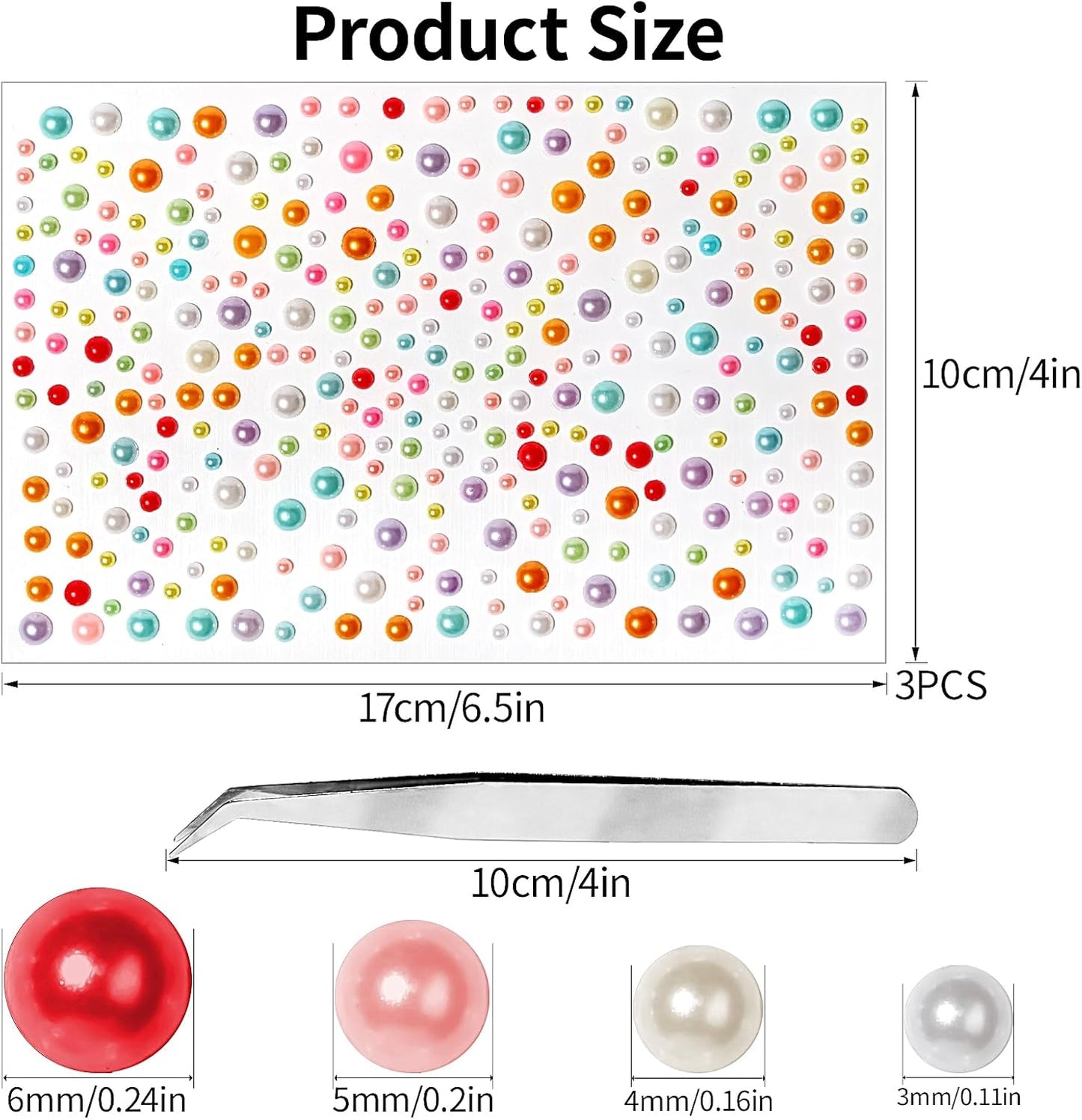 Self Adhesive Face Gems and Pearls for Makeup, Festival Jewels, Hair Gems, Rhinestone Stickers for Face, Eye, Makeup, Nail, Body, Crafts 3/4/5/6 mm 975Pcs (19.Pearl_Color)