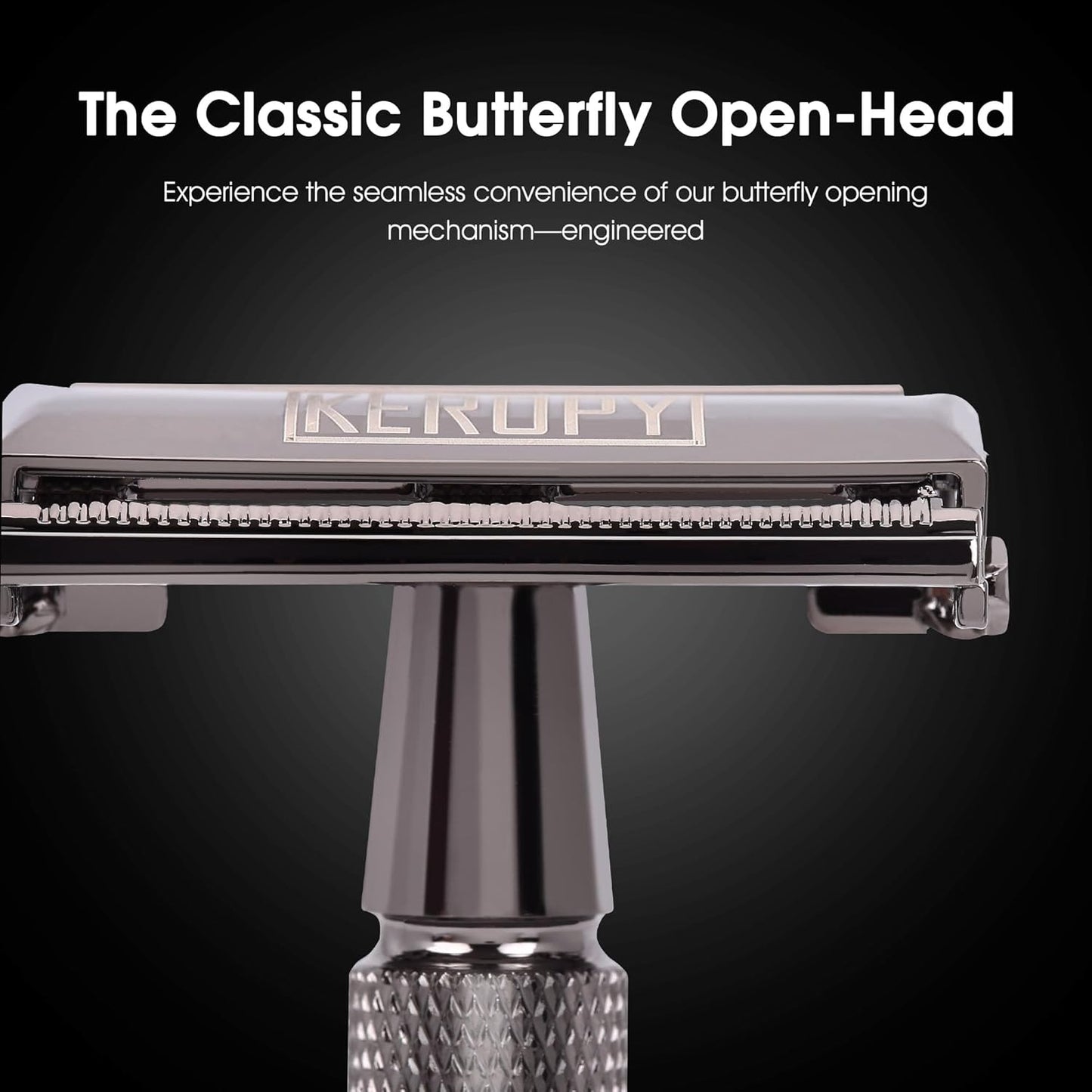 Double Edge Safety Razor for Men, Butterfly Open Comb Design with 10 Superior Blades - Stainless Steel Razor for Close Smooth Shave, Quick Charge for Modern Men, All-in-One, Eco-Friendly - Gloss Black