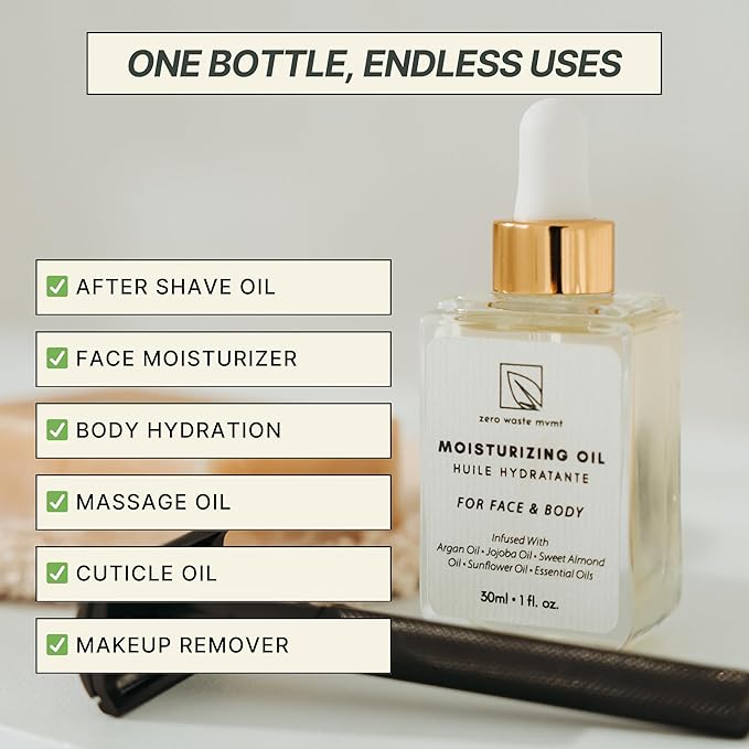 Moisturizing Oil for Face and Body – 100% Plant-Based, Vegan, and Cruelty-Free – Hydrating Blend with Argan Oil, Jojoba Oil, and Sweet Almond Oil – Plastic-Free Packaging – 30ml