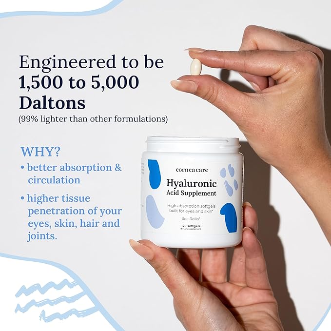 High Absorption Hyaluronic Acid | Hyaluronic Acid Supplements | Hydration Tablets | Anti Aging Supplement | Eye Vitamins | Eye Supplements | 120 Softgels