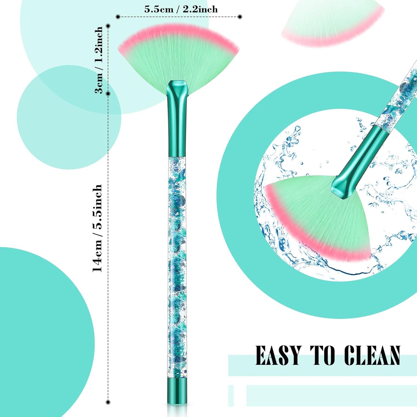 Nuenen 12 Pcs Soft Fan Facial Brushes Mask Acid Applicator Brush for Mud Cream Blush Makeup Peel Glycolic Multi Use Cosmetic Tools with Glitter Quicksand Handle and Pouch(Green)