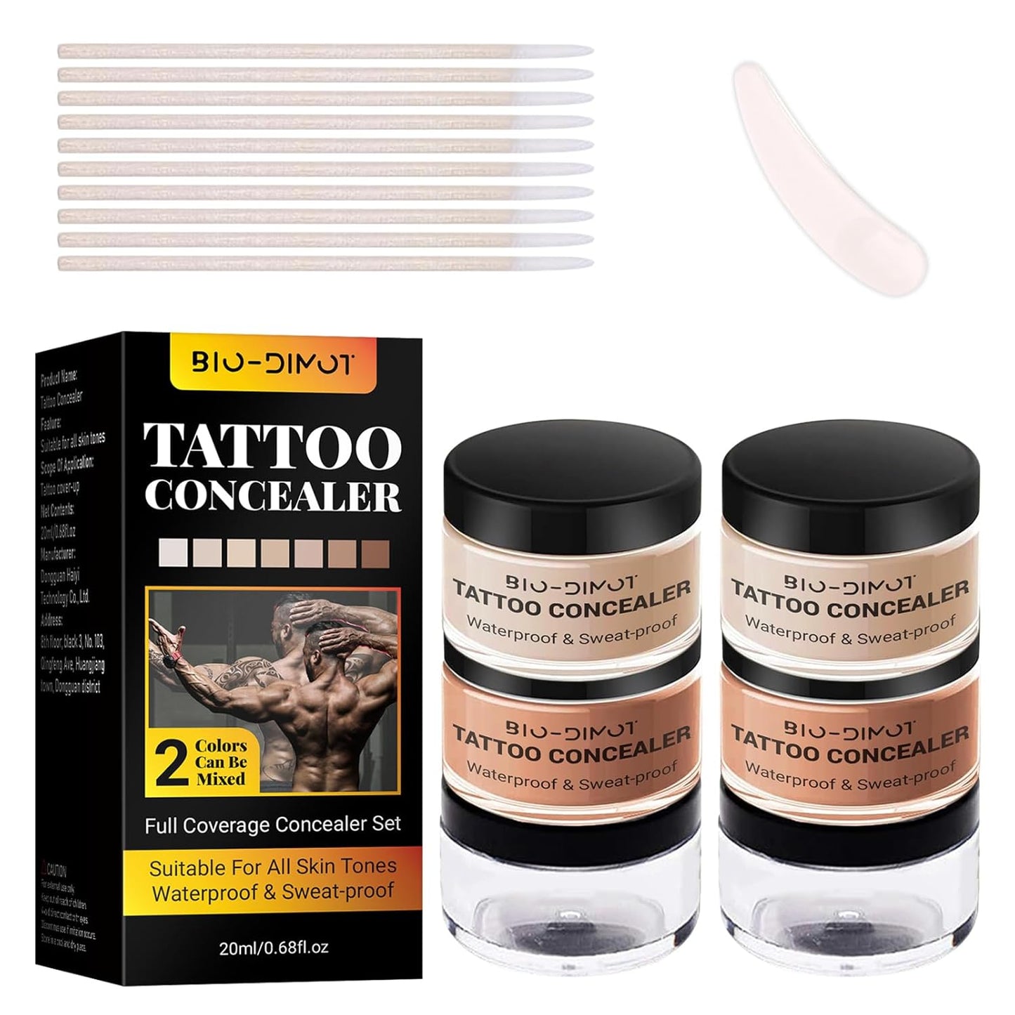 DIMOT Tattoo Cover Up, 2 Colors Waterproof & Sweatproof Tattoo Cover Up Makeup, Invisible & Natural, Skin-Friendly Body Makeup Suitable for Tattoos, Scars, Spots & Vitiligo - 2PCS (2PCS)