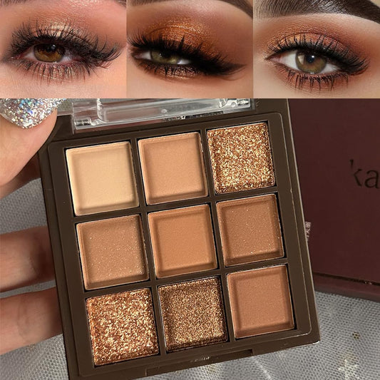 AMY'S DIARY Rose Gold Dark Brown Colorful neutral Eyeshadow Palette Makeup,9Color Matte Shimmer Natural Smokey Eye Eyeshadow palettes Highly Pigmented Neutral Long Lasting Waterproof