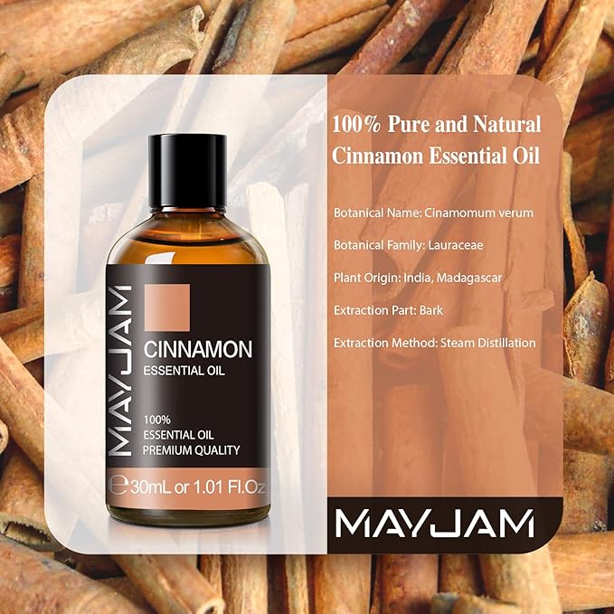 Cinnamon Essential Oil 30ml/1.01fl.oz, MAYJAM Premium Cinnamon Oils with Glass Dropper, Perfect for Diffusers Home Office Use